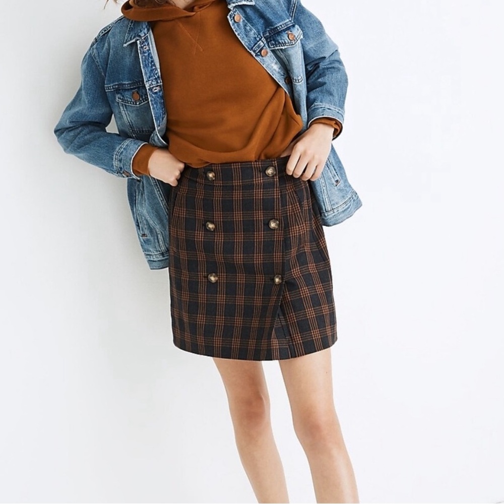 Madewell Plaid Skirt Double Breasted Buttons Academia Preppy Size S